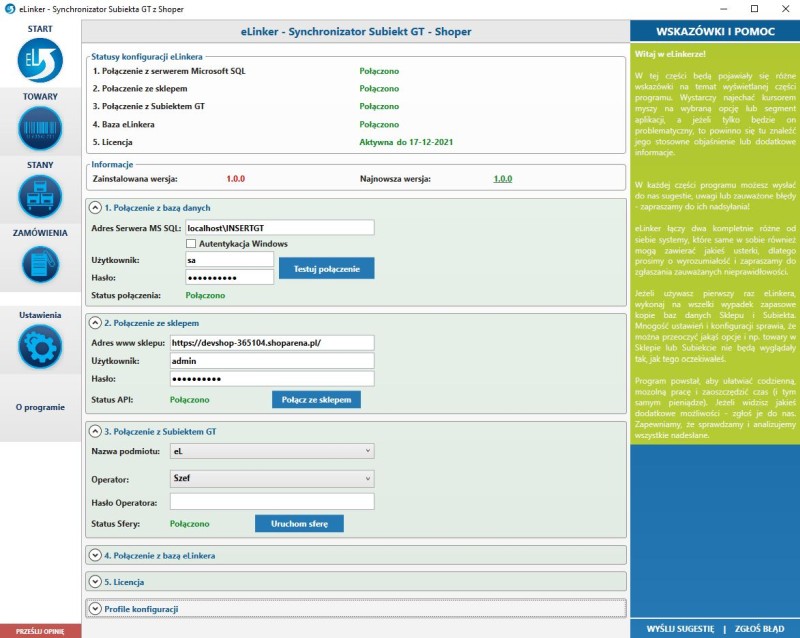 główne okno eLinkera