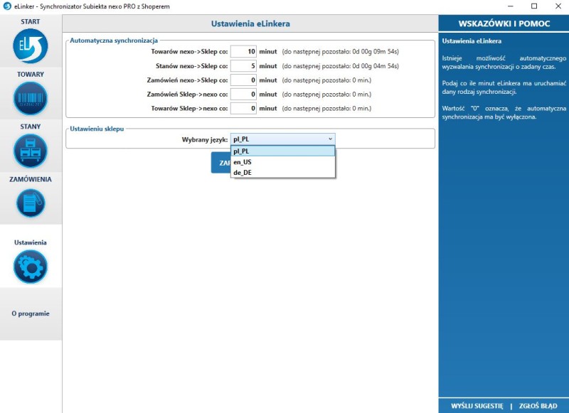 okno ustawień eLinkera
