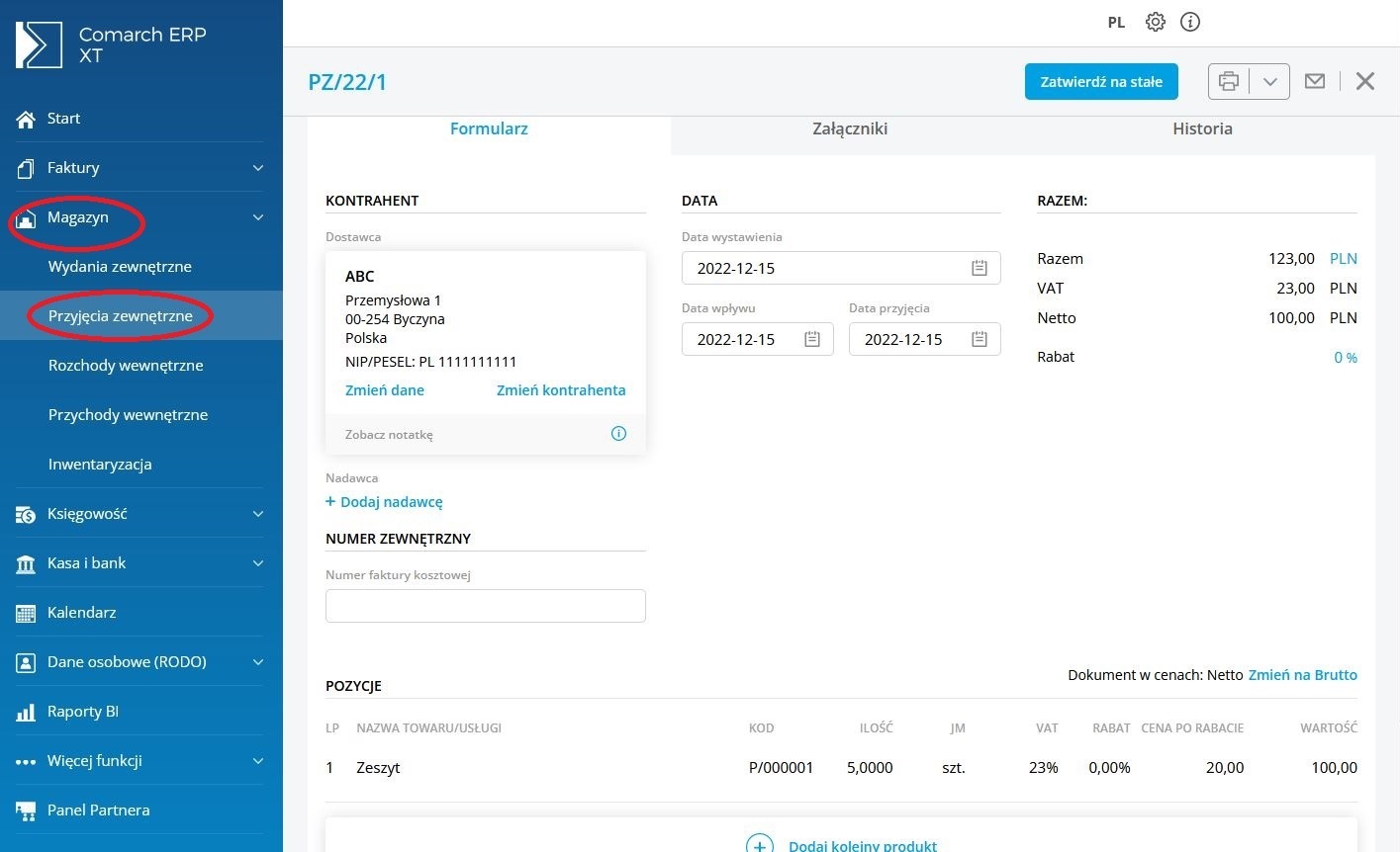 moduł magazynu w Comarch betterfly