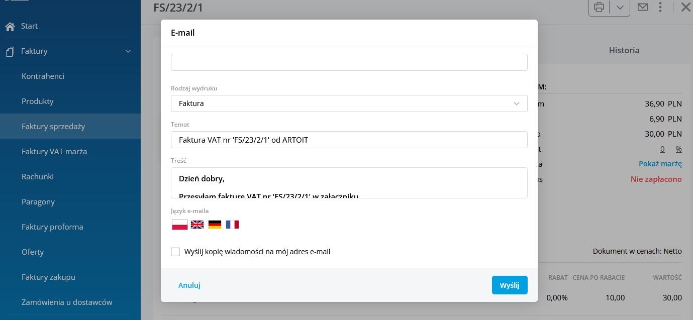 tworzenie faktury w Comarch betterfly
