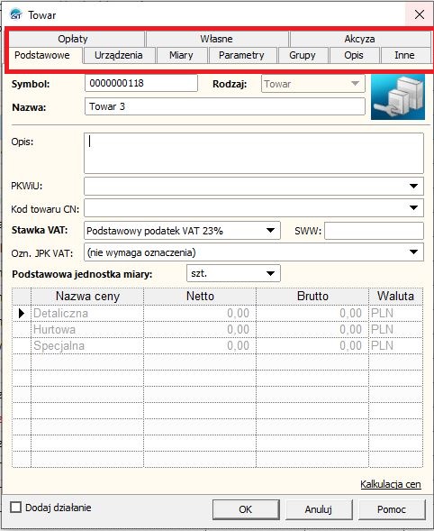 widok okna towaru w subiekcie gt
