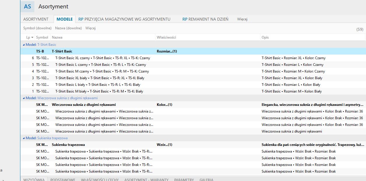 modele i produkty wariantowe w Subiekcie nexo