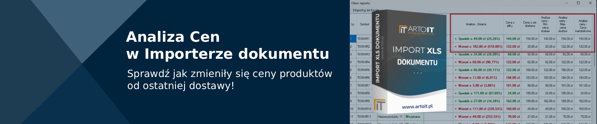 baner promujący funkcję Analiza Cen w importerze dokumentu do Subiekta GT width=