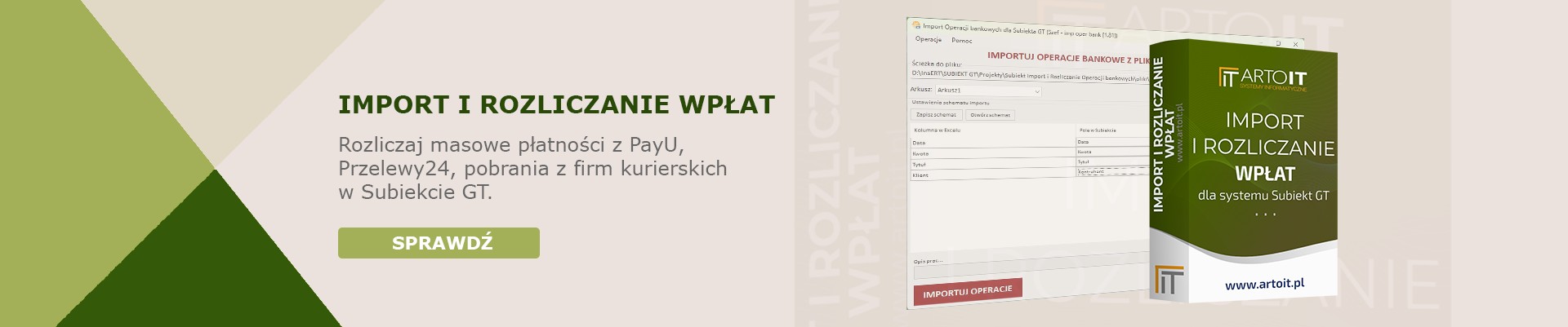 baner importera wpłat z PayU, przelewy24, Allegro, pobrań kurierskich do Subiekta GT