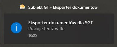 dymek informujący o pracy w tle programu Subiekt GT Eksporter dokumentów