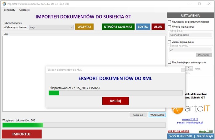 przykład eksportu dokumentów z Subiekta do XML