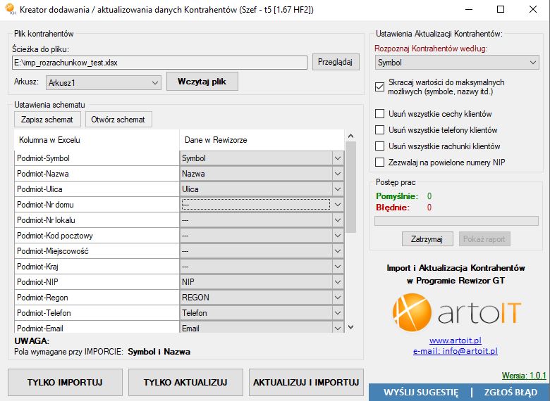 główne okno programu Rewizor GT Importer Kontrahentów