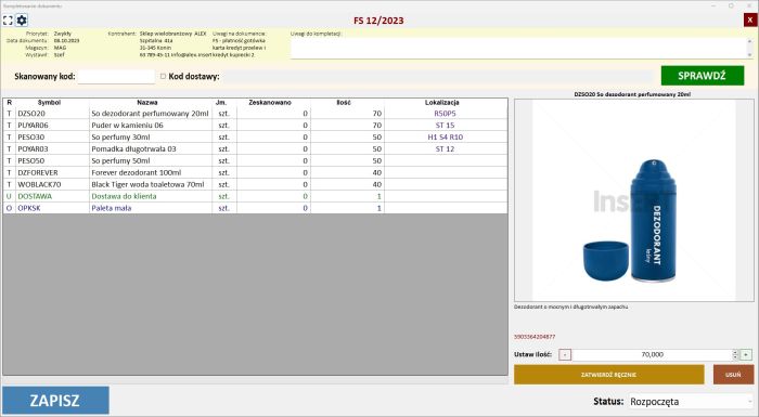 wyświetlanie lokalizacji produktu na magazyniwe