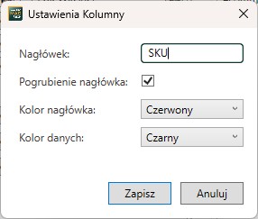 personalizacja kolumny w plikach excel w programie Subiekt nexo PRO Eksporter stanów magazynowych