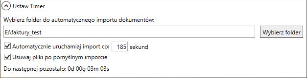 widok ustawień timera do automatycznego importowania dokumentów z plików do Subiekta nexo PRO