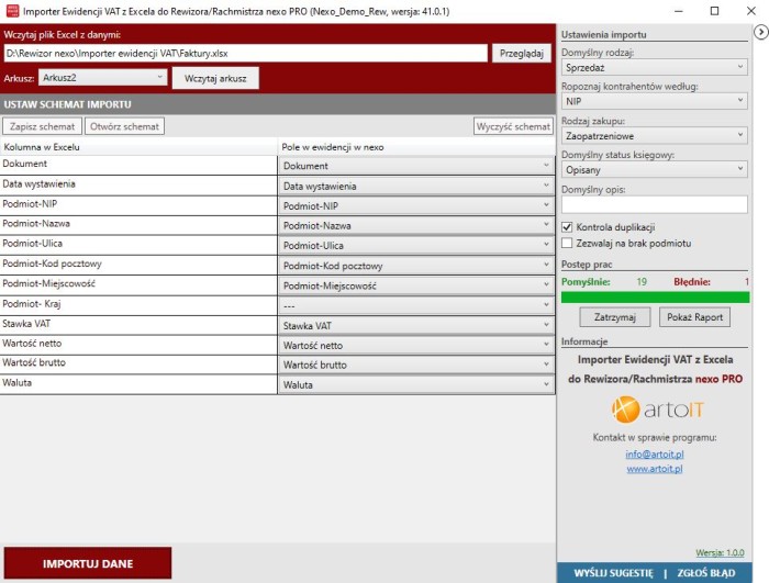główne okno programu Importer Ewidencji VAT do nexo PRO