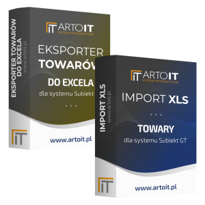 pudełko pakiet subiekta GT import i eksport towarów