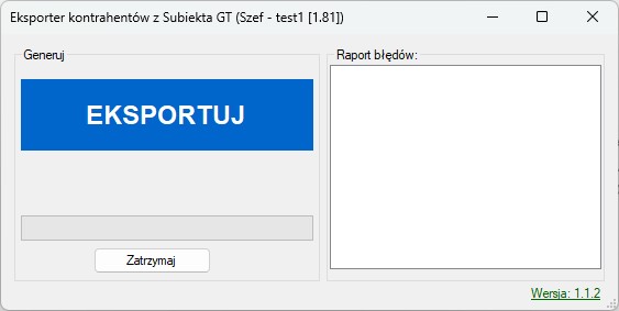 główne okno programu Subiekt GT Eksporter kontrahentów