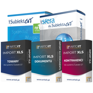 pudełko pakiet import towarów, klientów, dokumentu plus Subiekt GT i Sfera