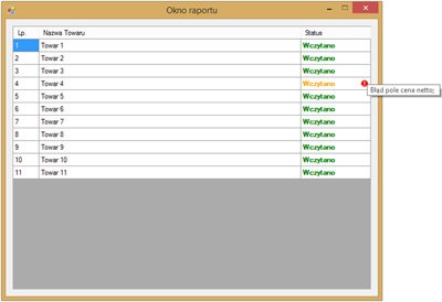 okno raportu programu Subiekt GT Import XLS Dokumenty