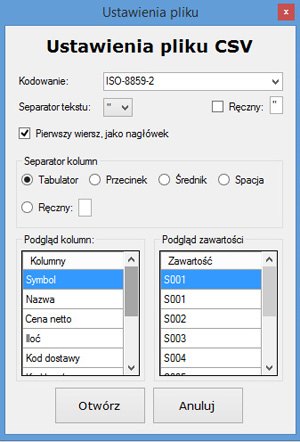 okno ustawień CSV programu Subiekt GT Import XLS Dokumenty