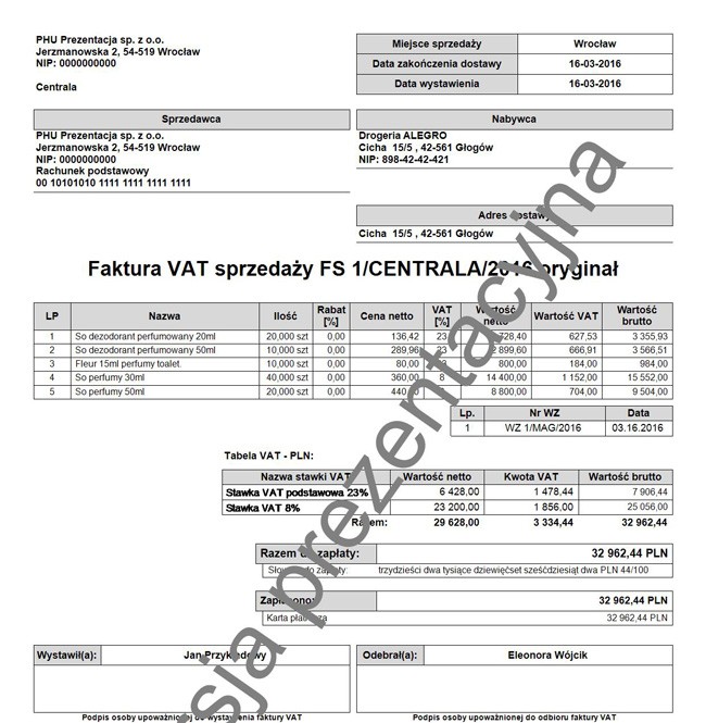 nexo Faktura z listą WZ
